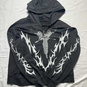 VITRIOL cropped distressed Men's Black Graphic Hoodie
